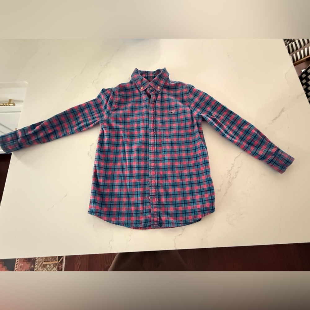 Vineyard Vines Pink and Blue Boys Flannel Shirt